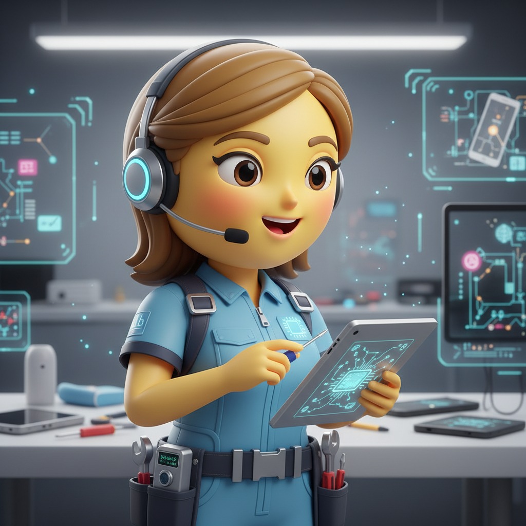 imagen de emogi tecnician emigi tipo apple mujer sin logo de apple
